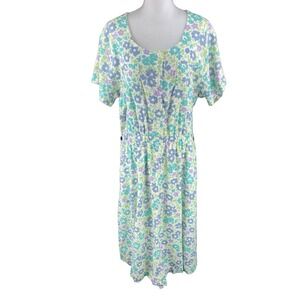 LL Bean Womens‎ 20 (Fits XL+) Cotton Gauze Floral Midi Day Dress Vtg 80s